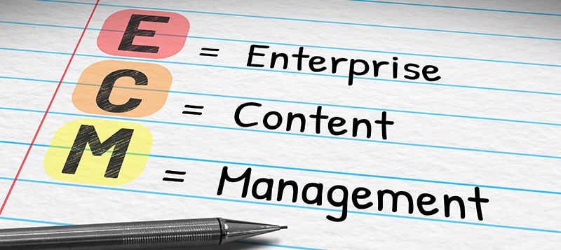 Enterprise Content Management (ECM) acronym spelled out on paper